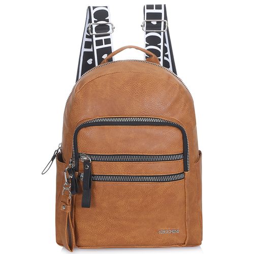 Mochila Cecchini PU C/Maxi Cierres  Y Bolsillo Cuadrado