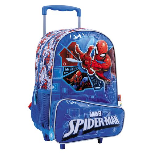 Mochila Con Carro Spiderman  16" Con Bolsillo