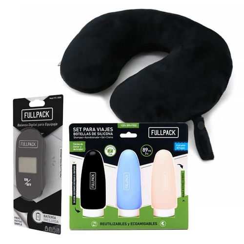 Combo viajero almohada + botellas + balanza